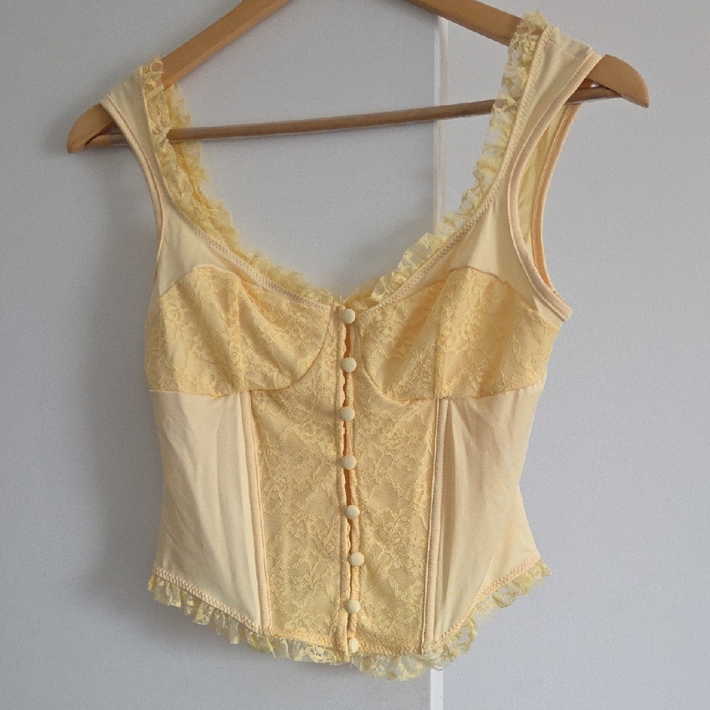 Yellow Lace Trim Corset Top SIZE L (B Cup Size)